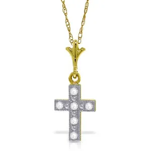 0.03 Carat 14K Solid Yellow Gold Cross Necklace Natural Diamond