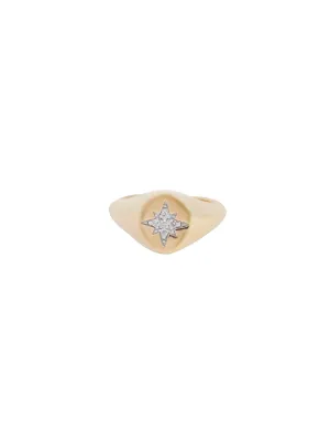 0.04ct Diamond 18K Gold Star Signet Ring