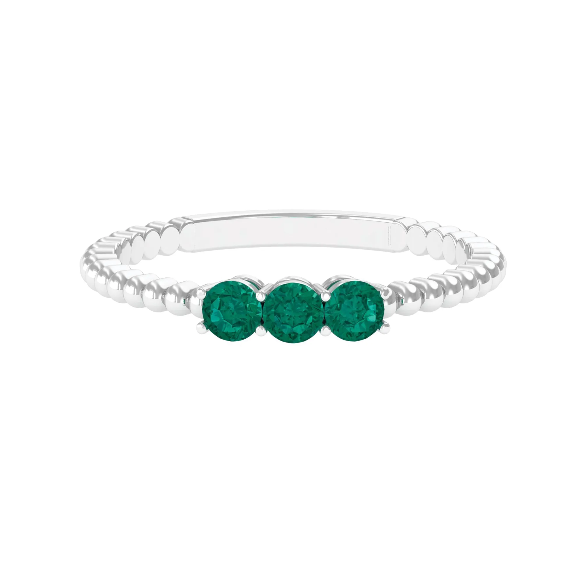 0.25 CT Three Stone Emerald Promise Ring with Beaded Details