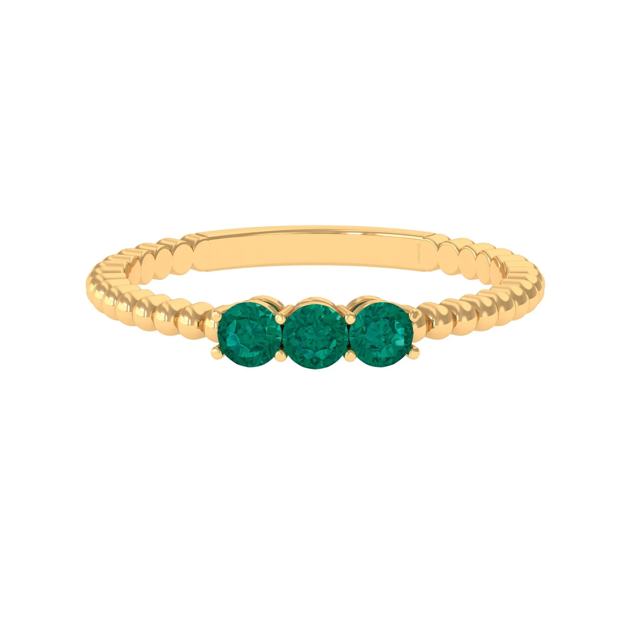 0.25 CT Three Stone Emerald Promise Ring with Beaded Details