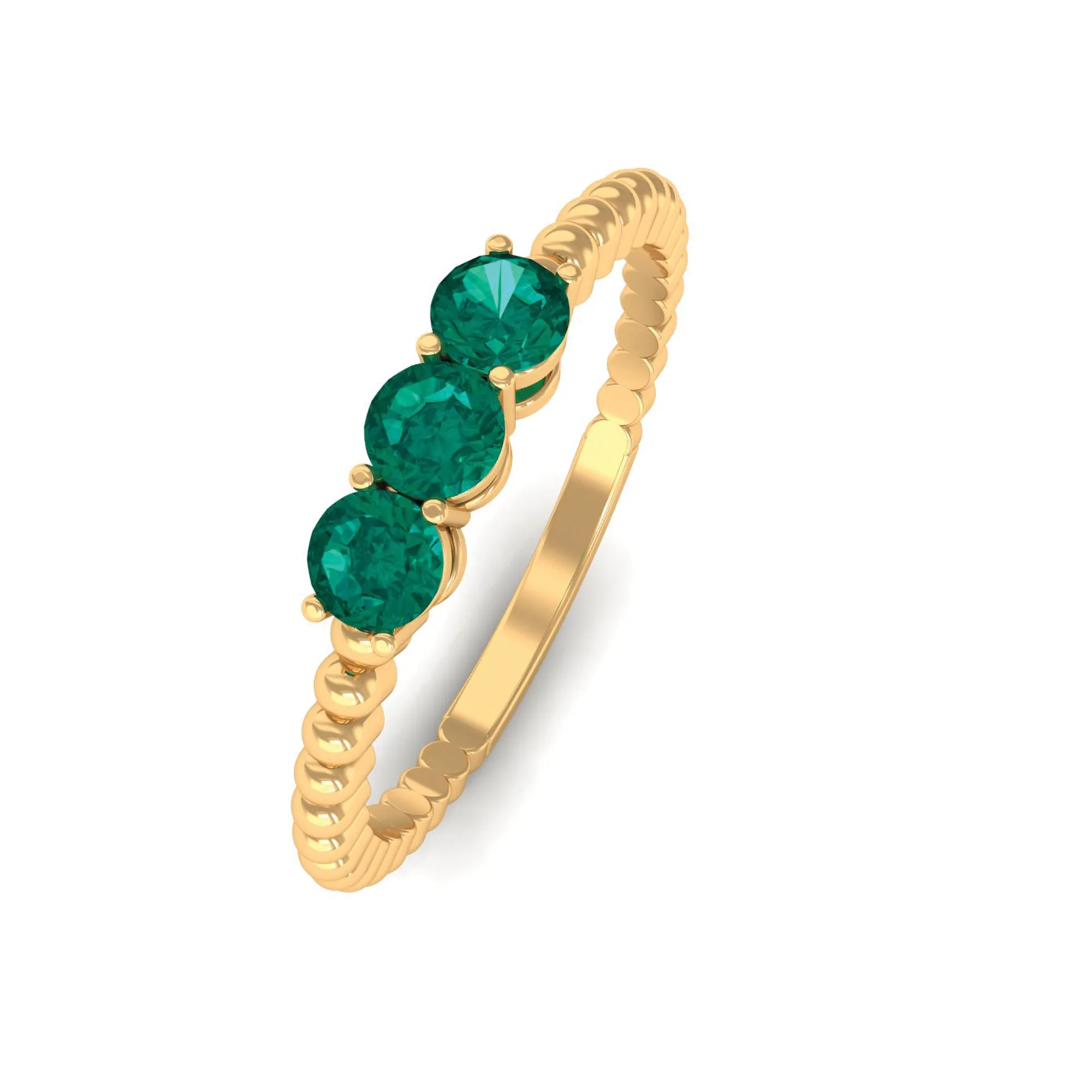 0.25 CT Three Stone Emerald Promise Ring with Beaded Details