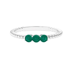 0.25 CT Three Stone Emerald Promise Ring with Beaded Details