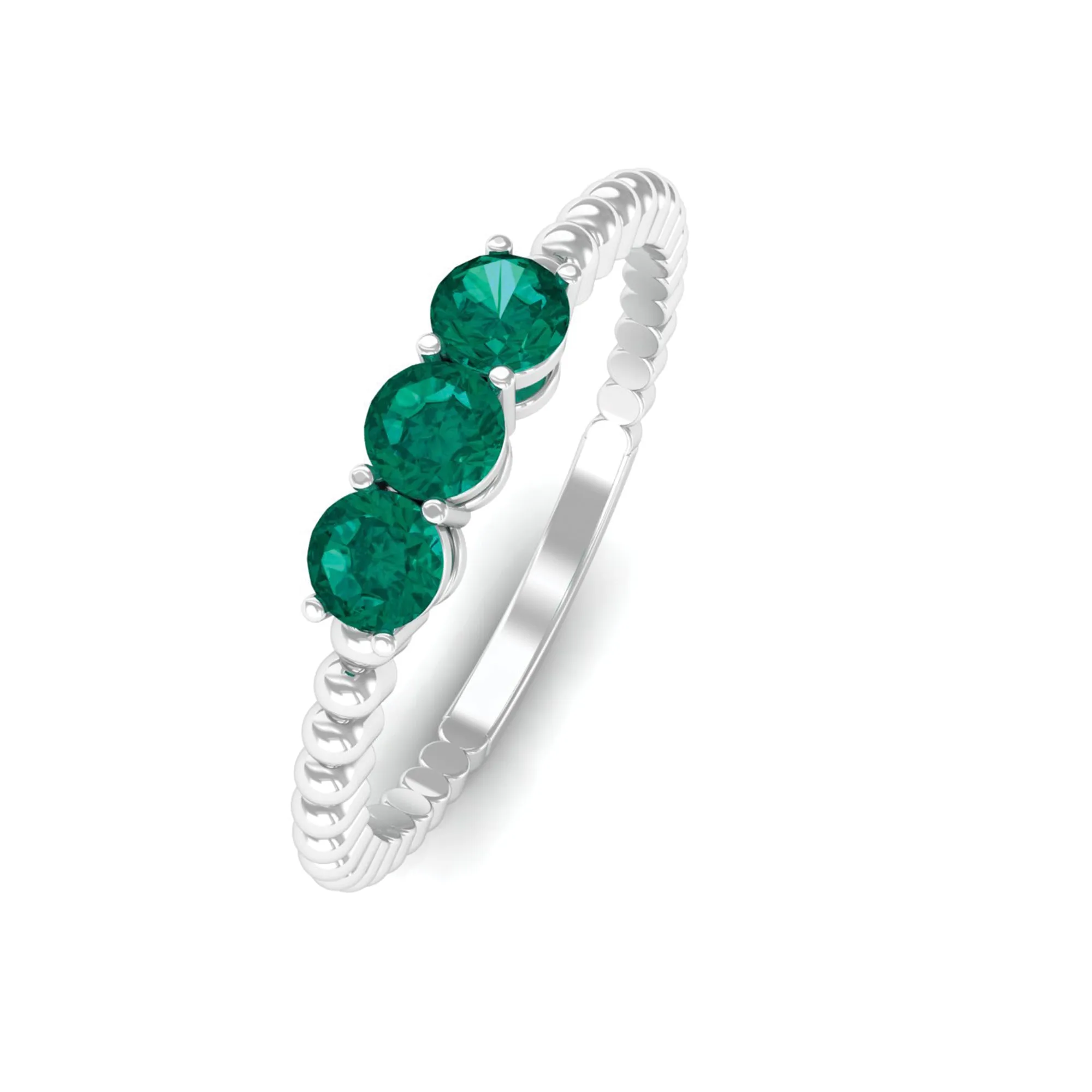 0.25 CT Three Stone Emerald Promise Ring with Beaded Details