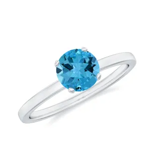 0.75 CT Swiss Blue Topaz Solitaire Promise Ring