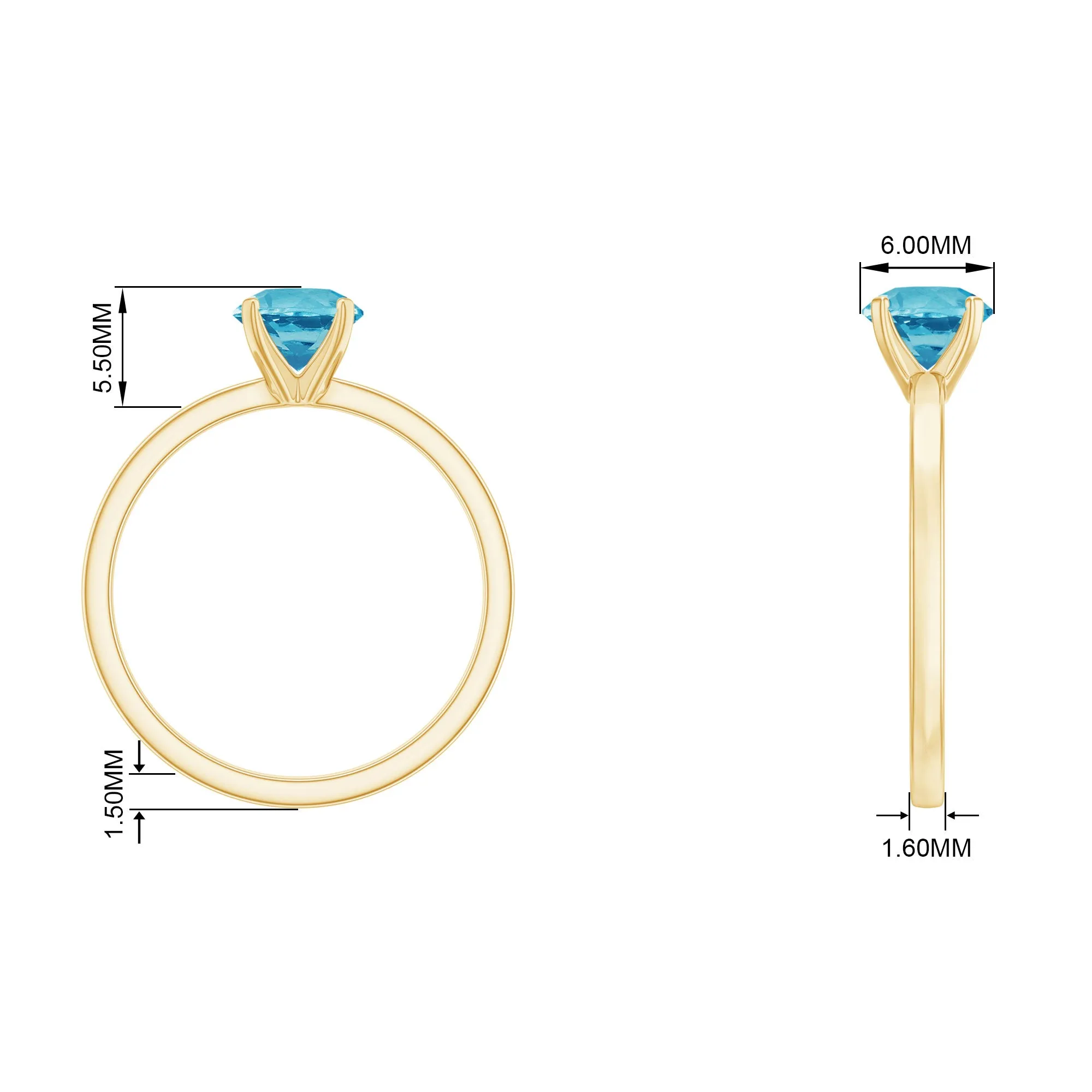 0.75 CT Swiss Blue Topaz Solitaire Promise Ring