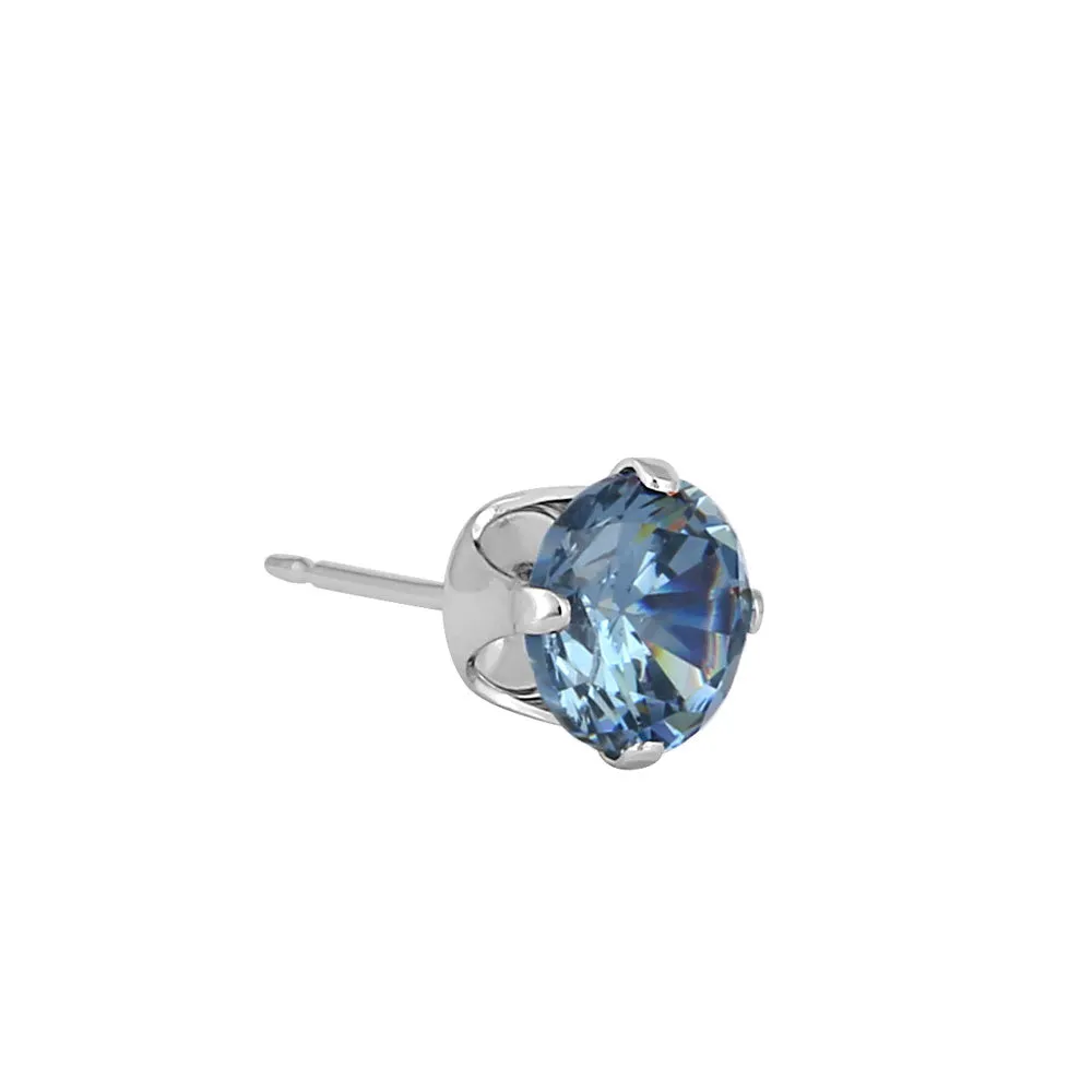 0.9ct Sterling Silver Aquamarine CZ Stud Earrings 5mm