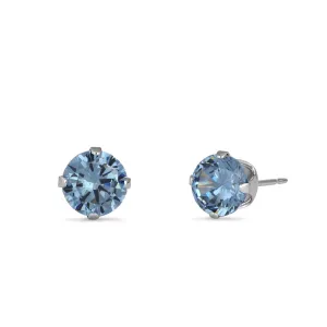 0.9ct Sterling Silver Aquamarine CZ Stud Earrings 5mm