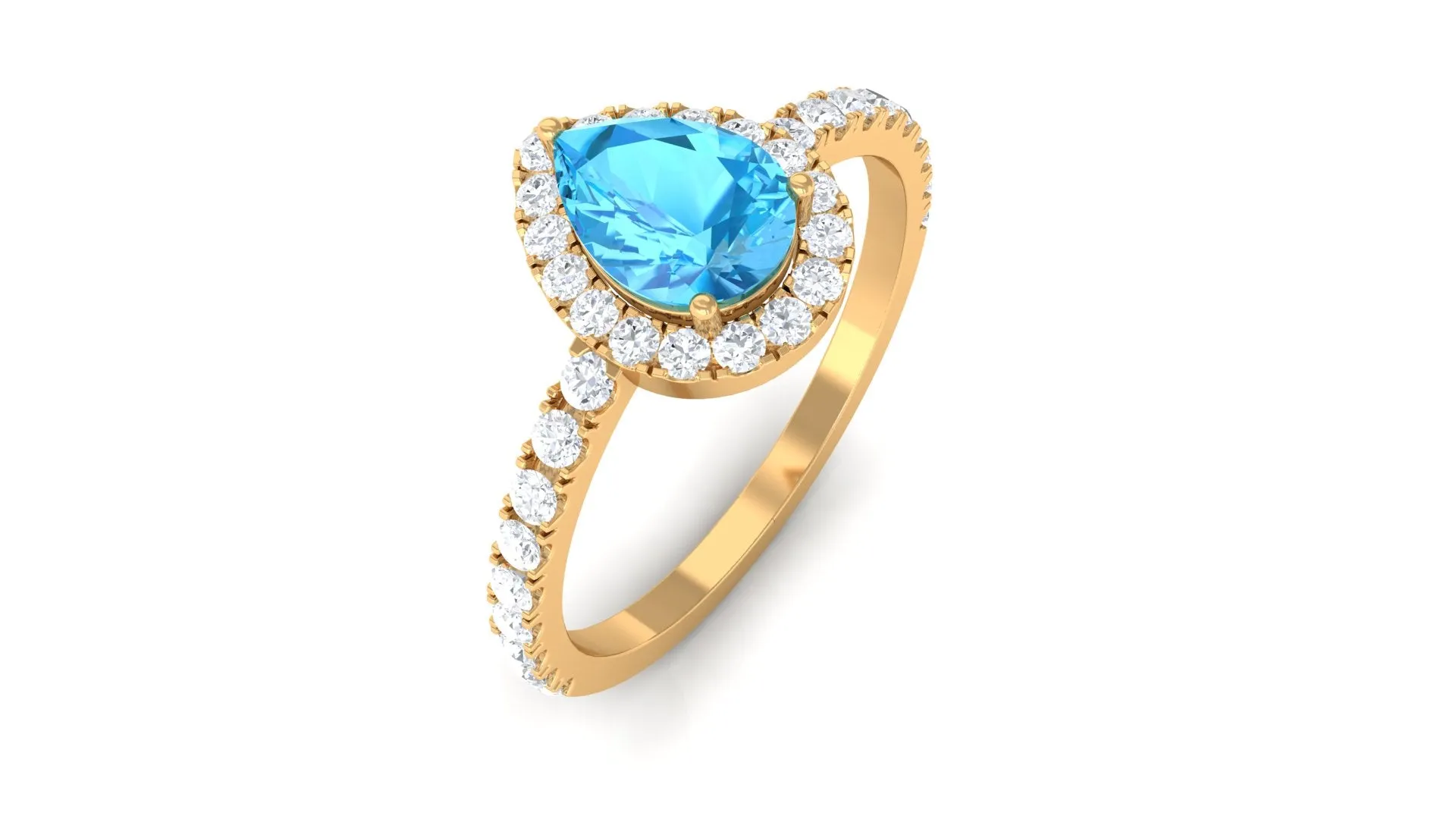 1 CT Swiss Blue Topaz Teardrop Engagement Ring with Diamond Halo