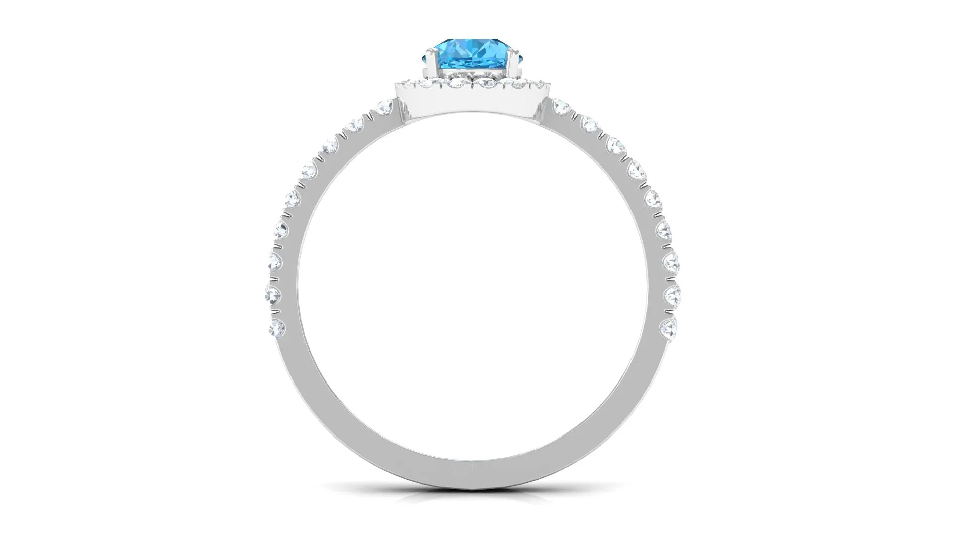 1 CT Swiss Blue Topaz Teardrop Engagement Ring with Diamond Halo