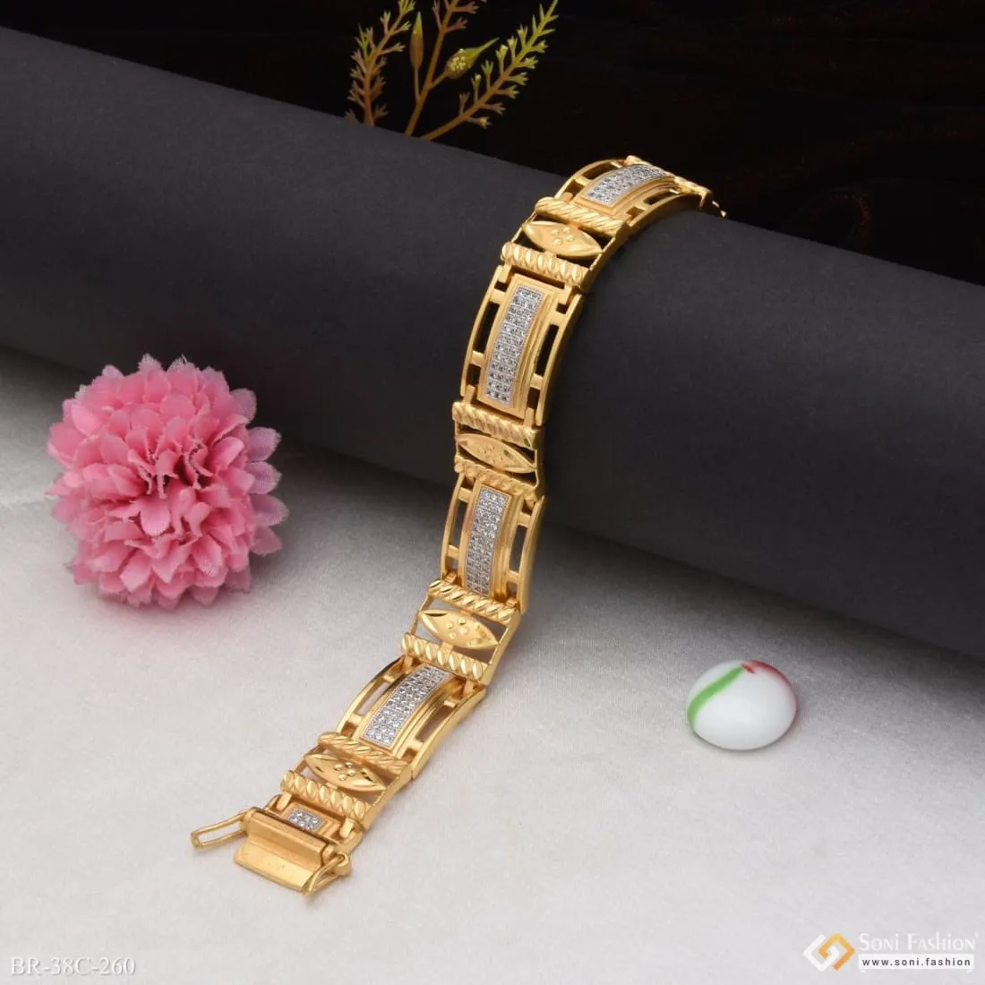 1 Gram Gold Forming Square with Diamond Funky Design Bracelet for Men - Style C260