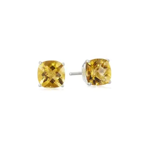 10k White Gold Plated 1 Carat Square Created Citrine Sapphire Stud Earrings