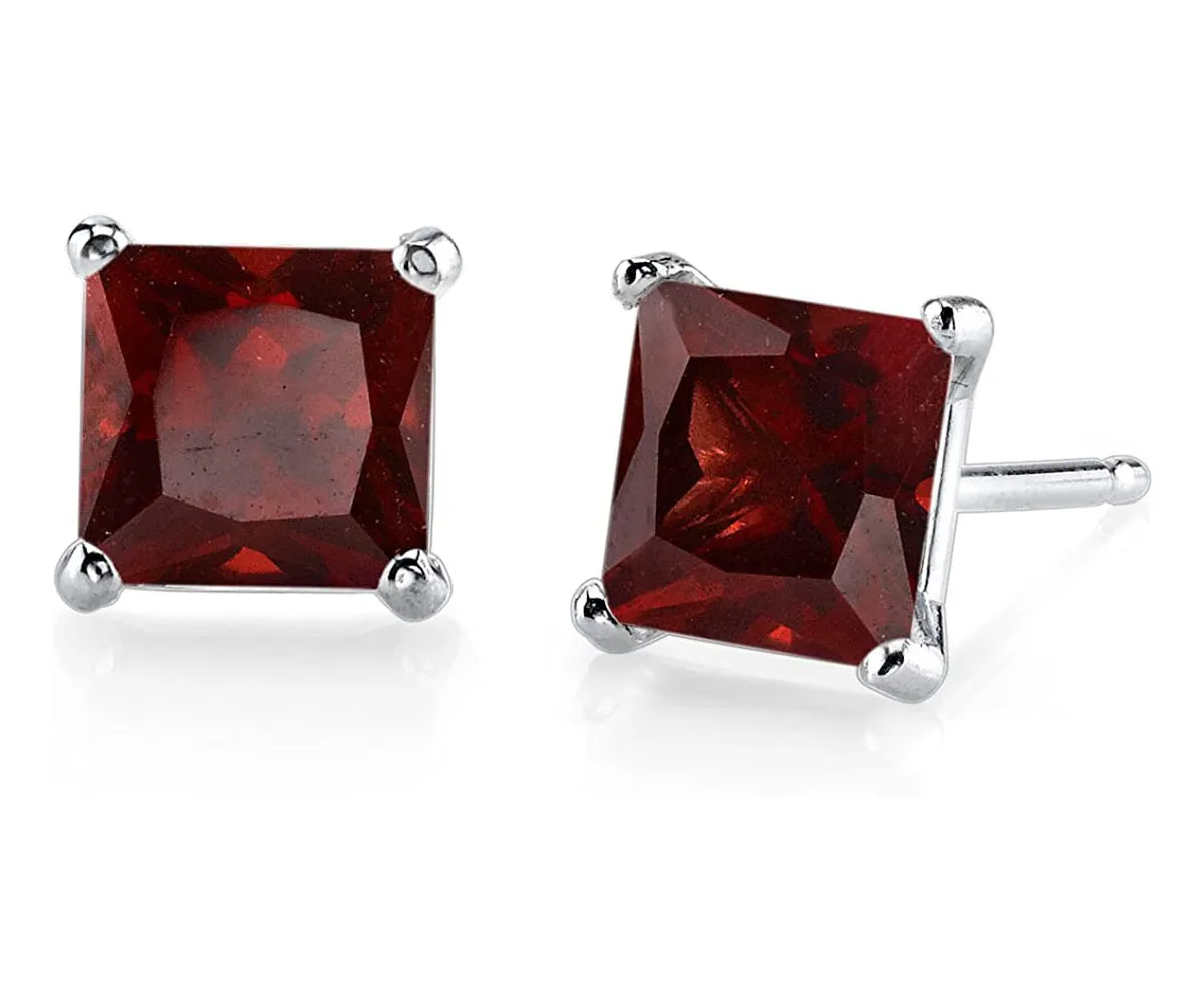 10k White Gold Plated 1/2 Carat Princess Cut Created Garnet Sapphire Stud Earrings