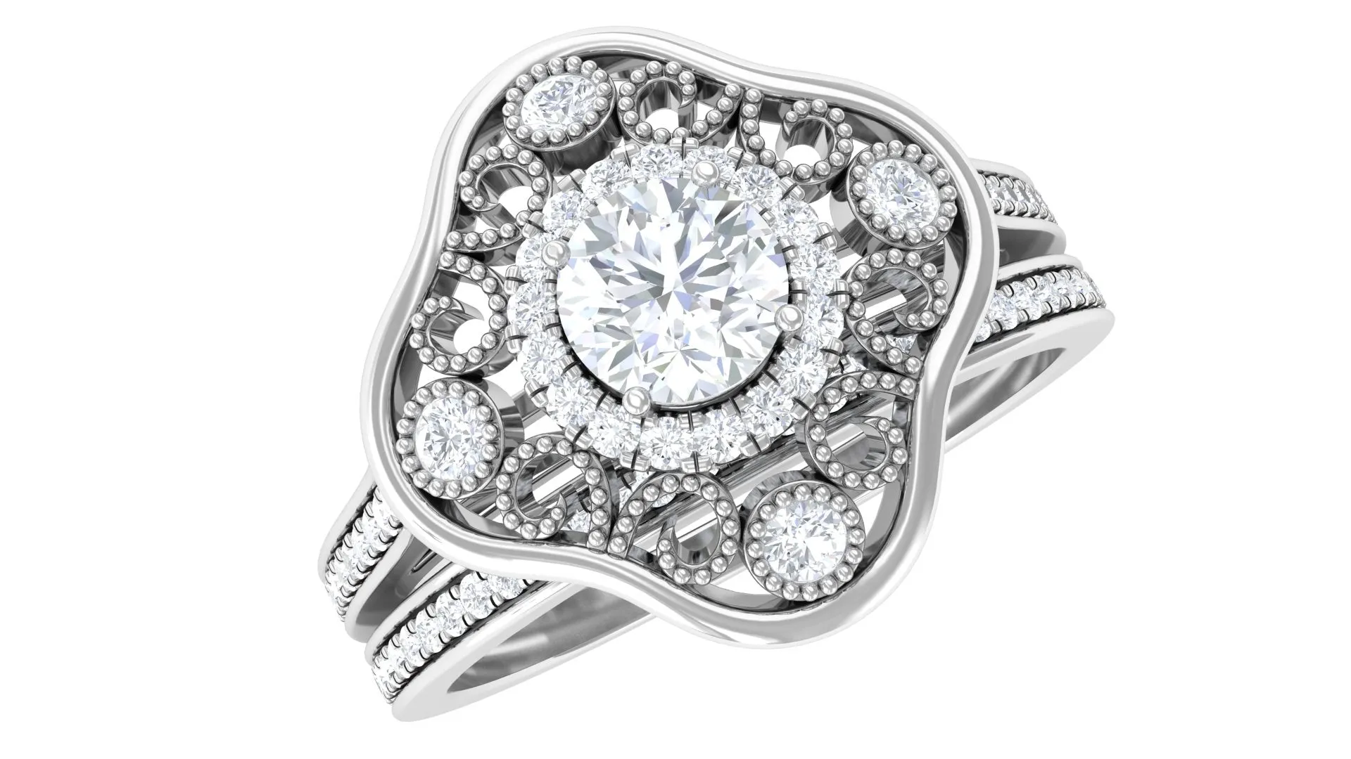 1/2 CT Statement Diamond Engagement Ring Set with Straight Band