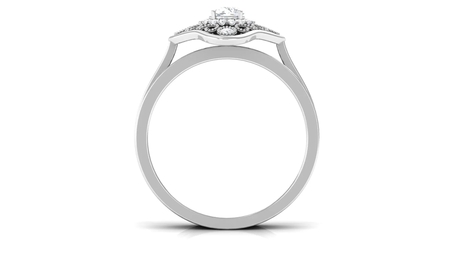 1/2 CT Statement Diamond Engagement Ring Set with Straight Band