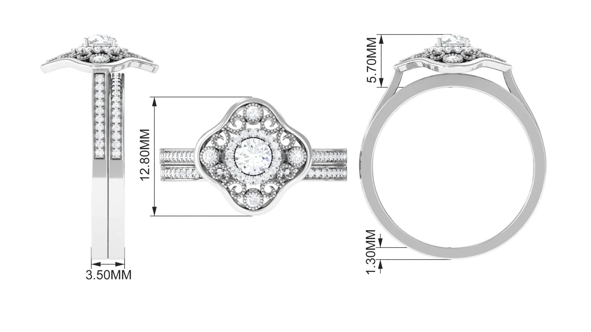 1/2 CT Statement Diamond Engagement Ring Set with Straight Band