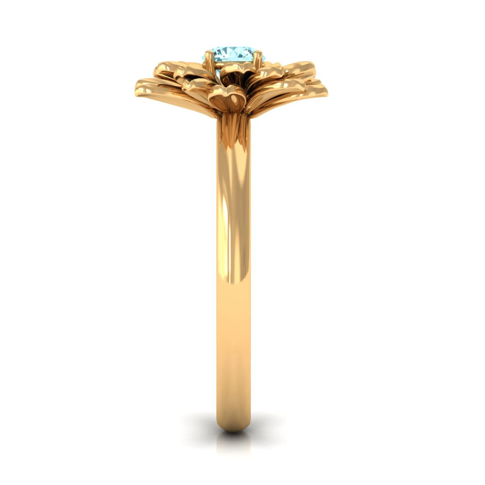 1/4 CT Round Cut Real Aquamarine and Gold Flower Ring