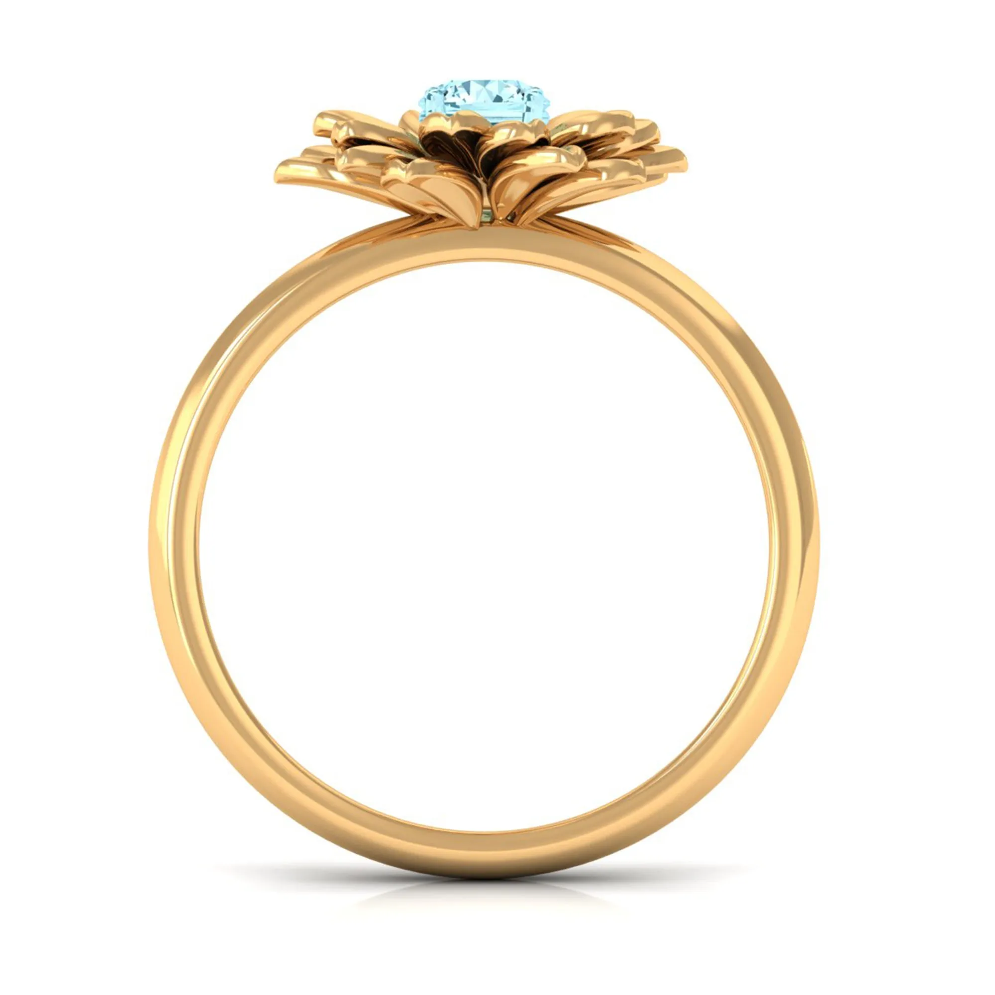 1/4 CT Round Cut Real Aquamarine and Gold Flower Ring