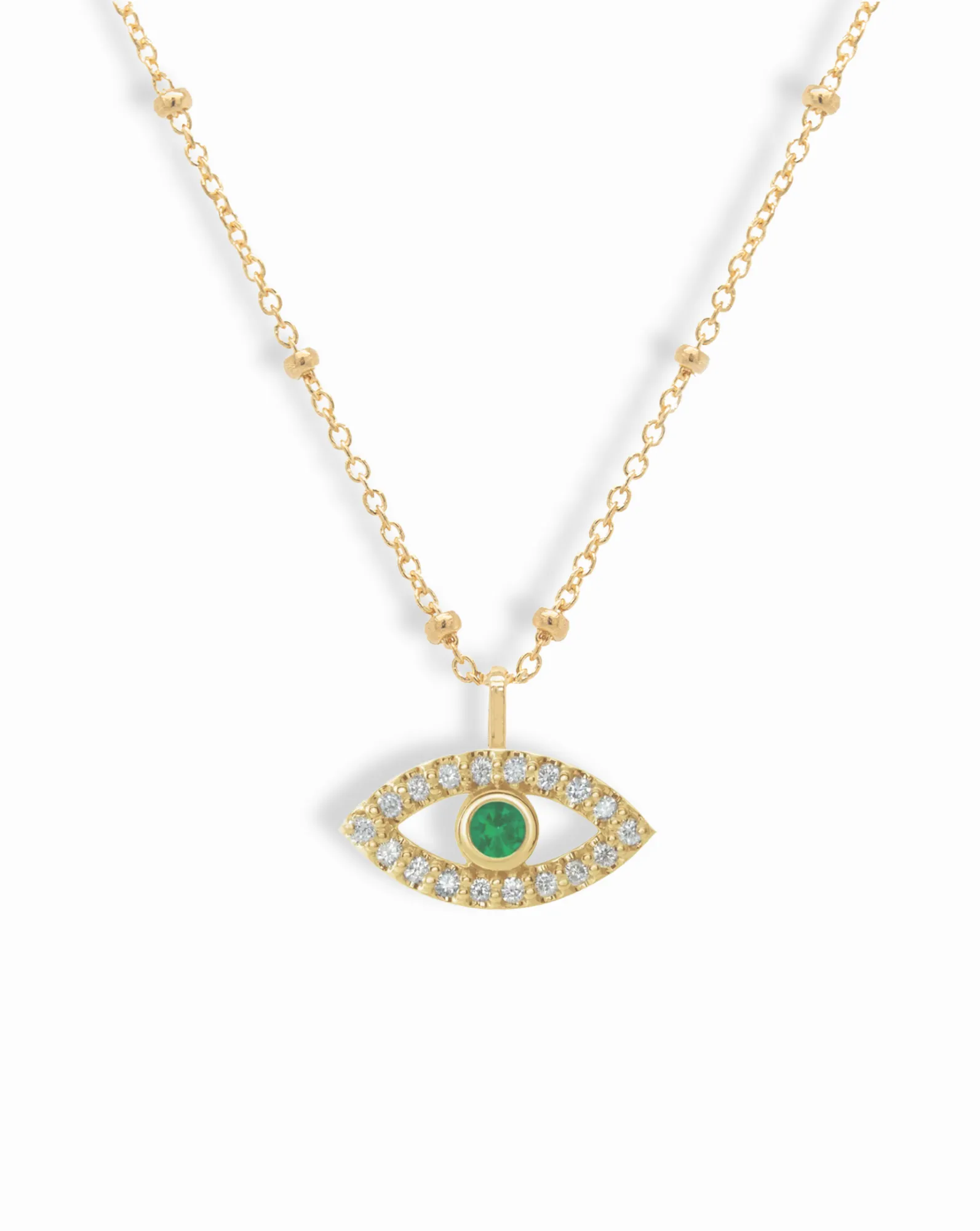 14k Diamond   Emerald Evil Eye Pendant Necklace