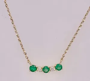 14K Emerald & Diamond Bar Necklace