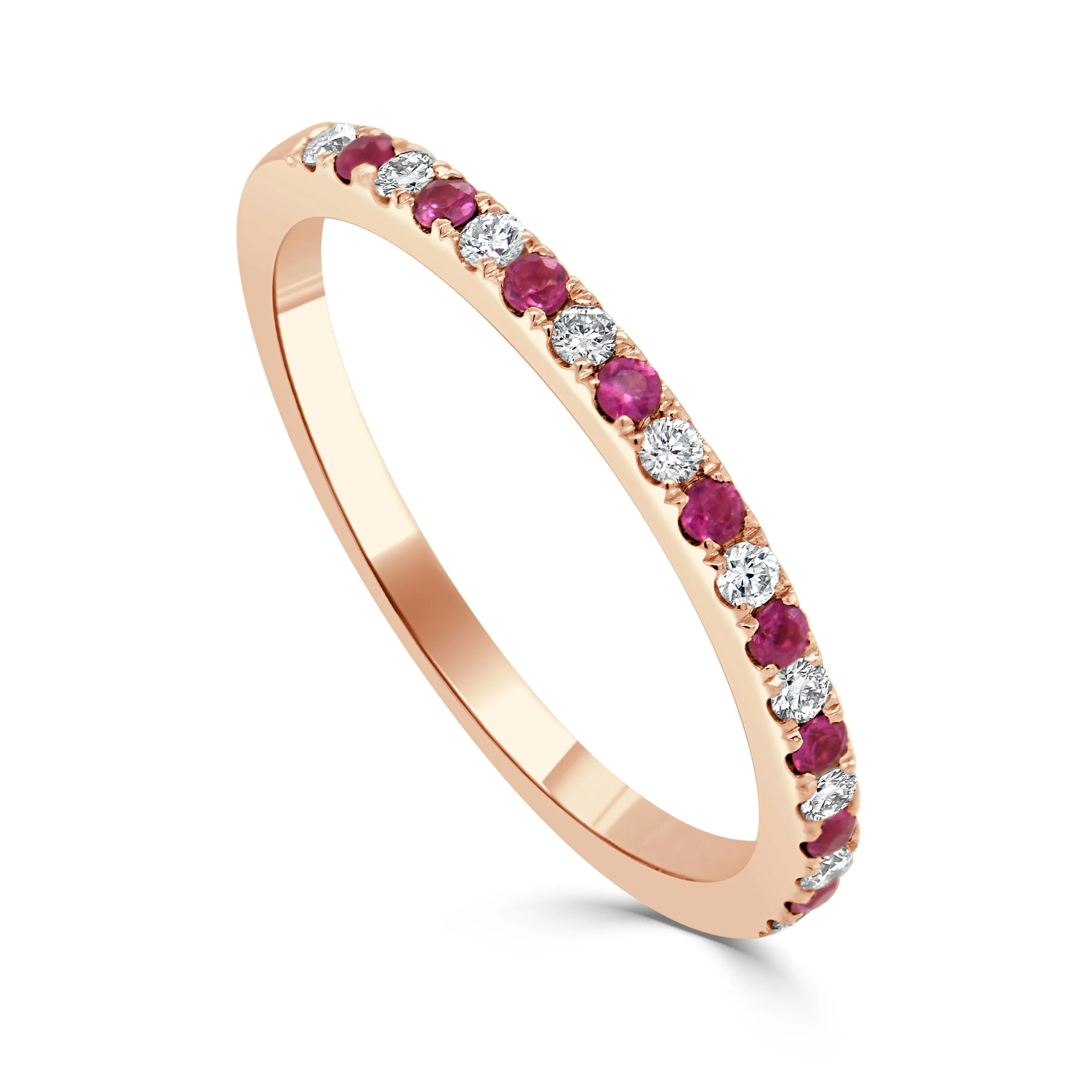 14K Gold Diamond & Ruby Alternating Band