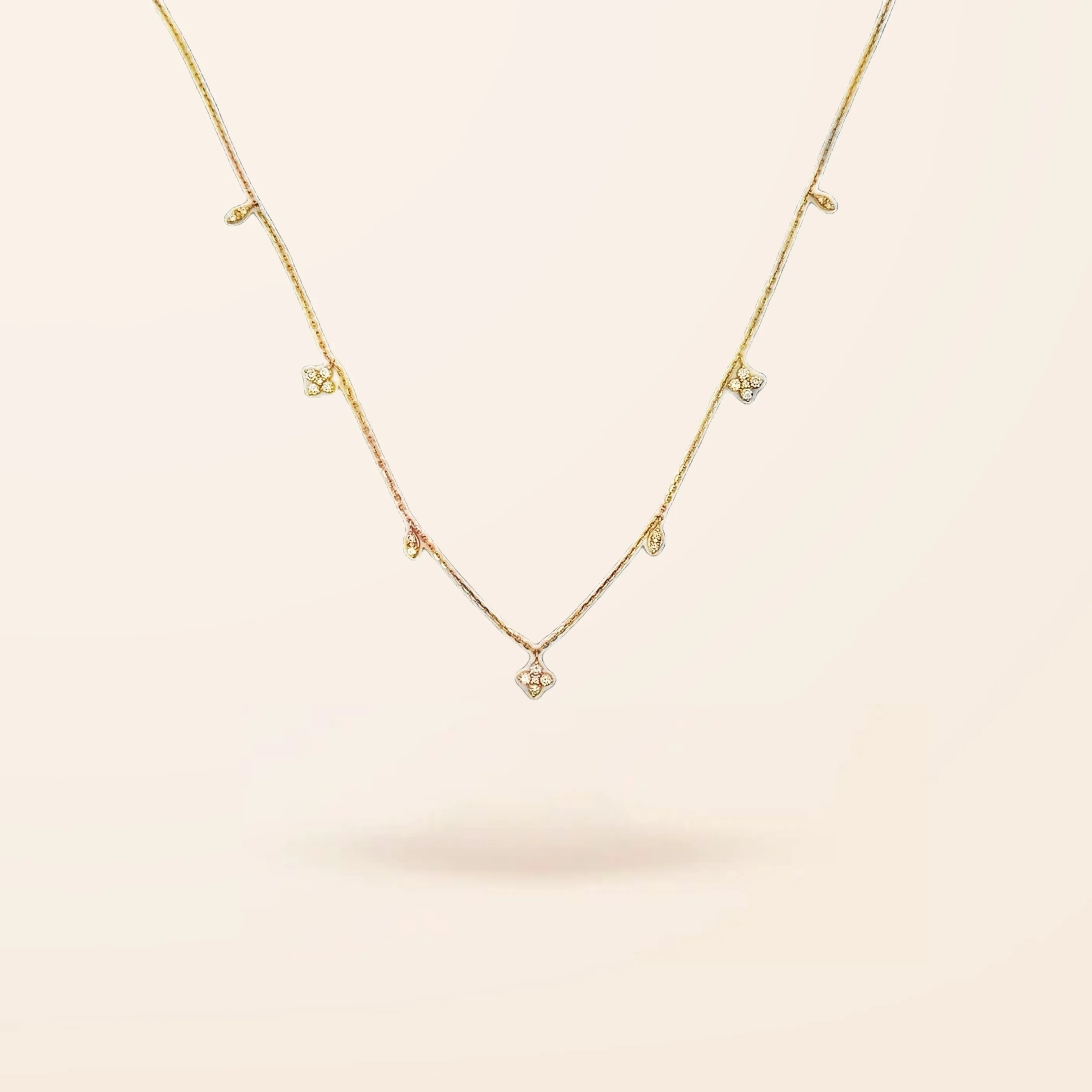 14K Gold Diamond Clover Drop Necklace