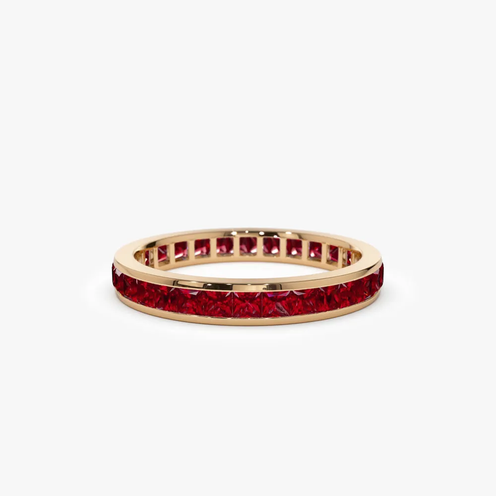 14k Gold Full Eternity Princess Cut Ruby Ring