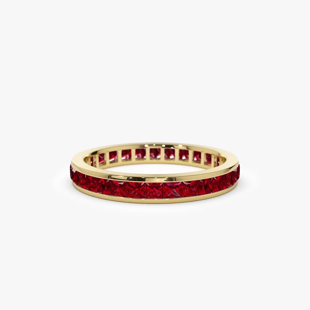 14k Gold Full Eternity Princess Cut Ruby Ring