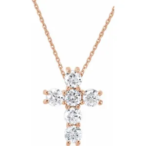 14K Rose 1/2 CTW Lab-Grown Diamond Cross 18" Necklace