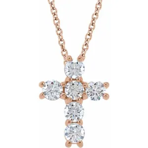 14K Rose 3/4 CTW Lab-Grown Diamond Cross 18" Necklace