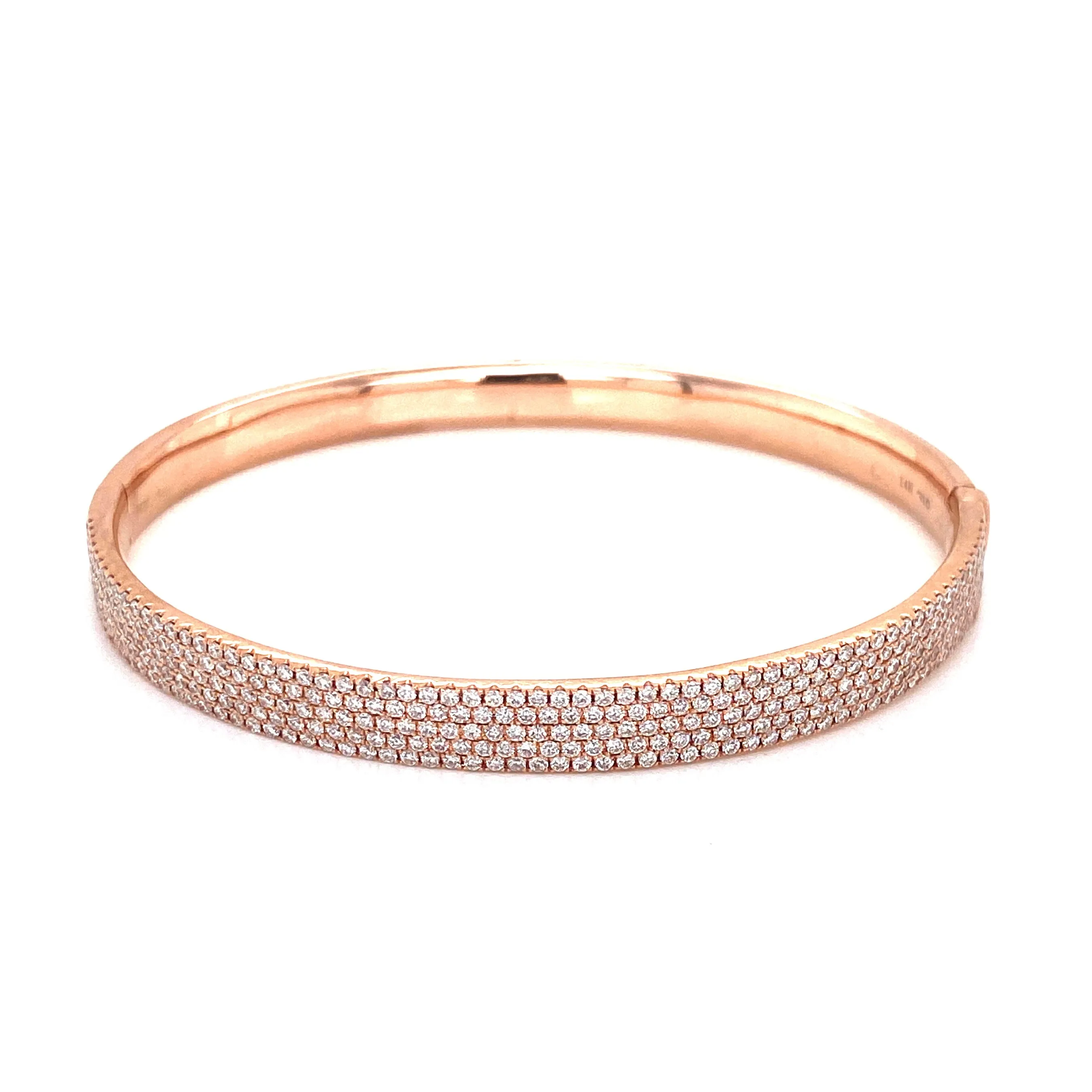 14K Rose Gold Diamond 5 Row Hinged Bangle