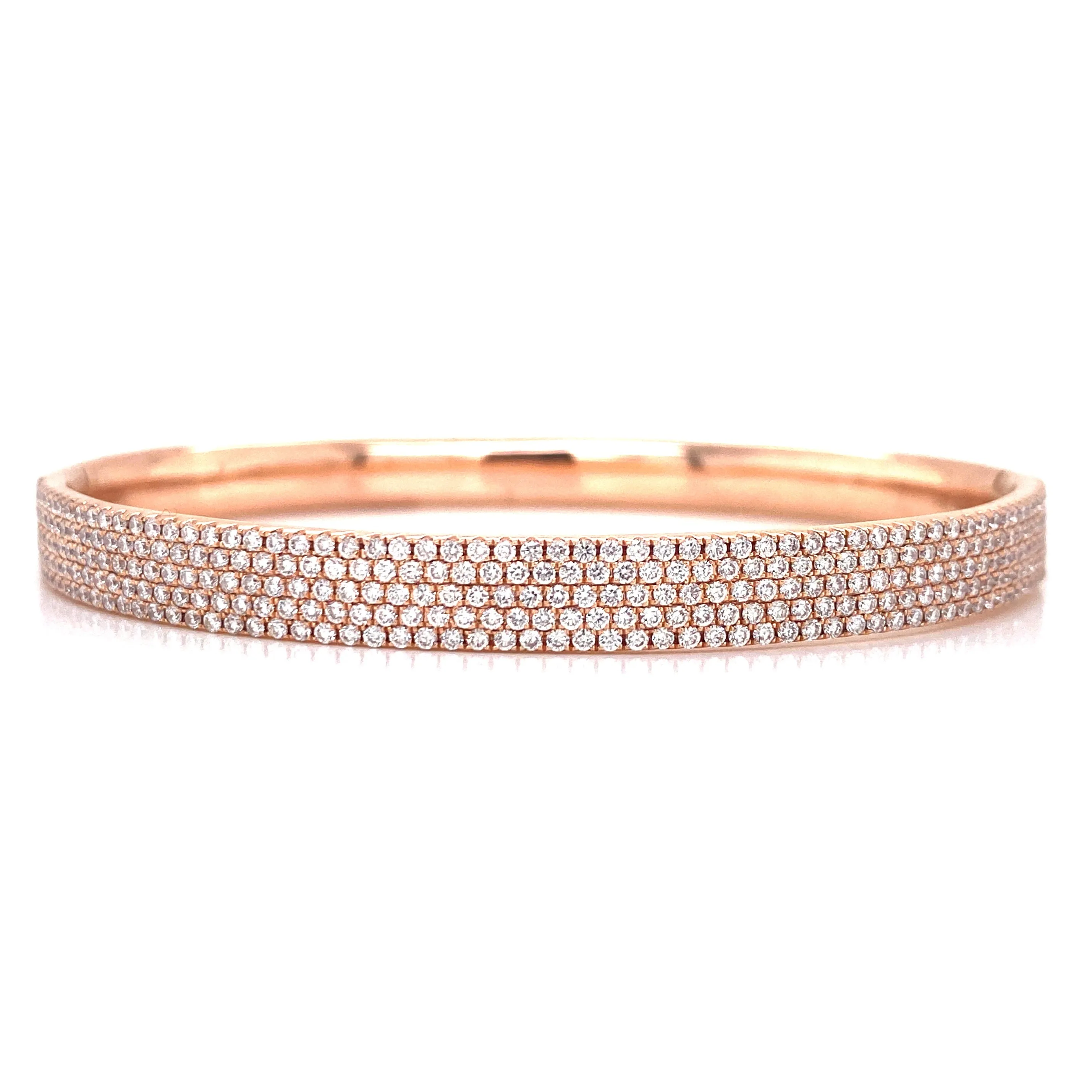 14K Rose Gold Diamond 5 Row Hinged Bangle