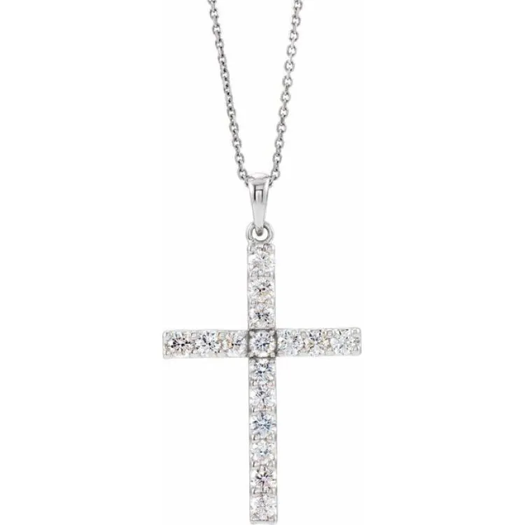 14K White 1 1/4 CTW Natural Diamond Cross 18" Necklace