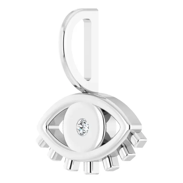 14K White Gold .02 CT Natural Diamond Evil Eye Charm/Pendant