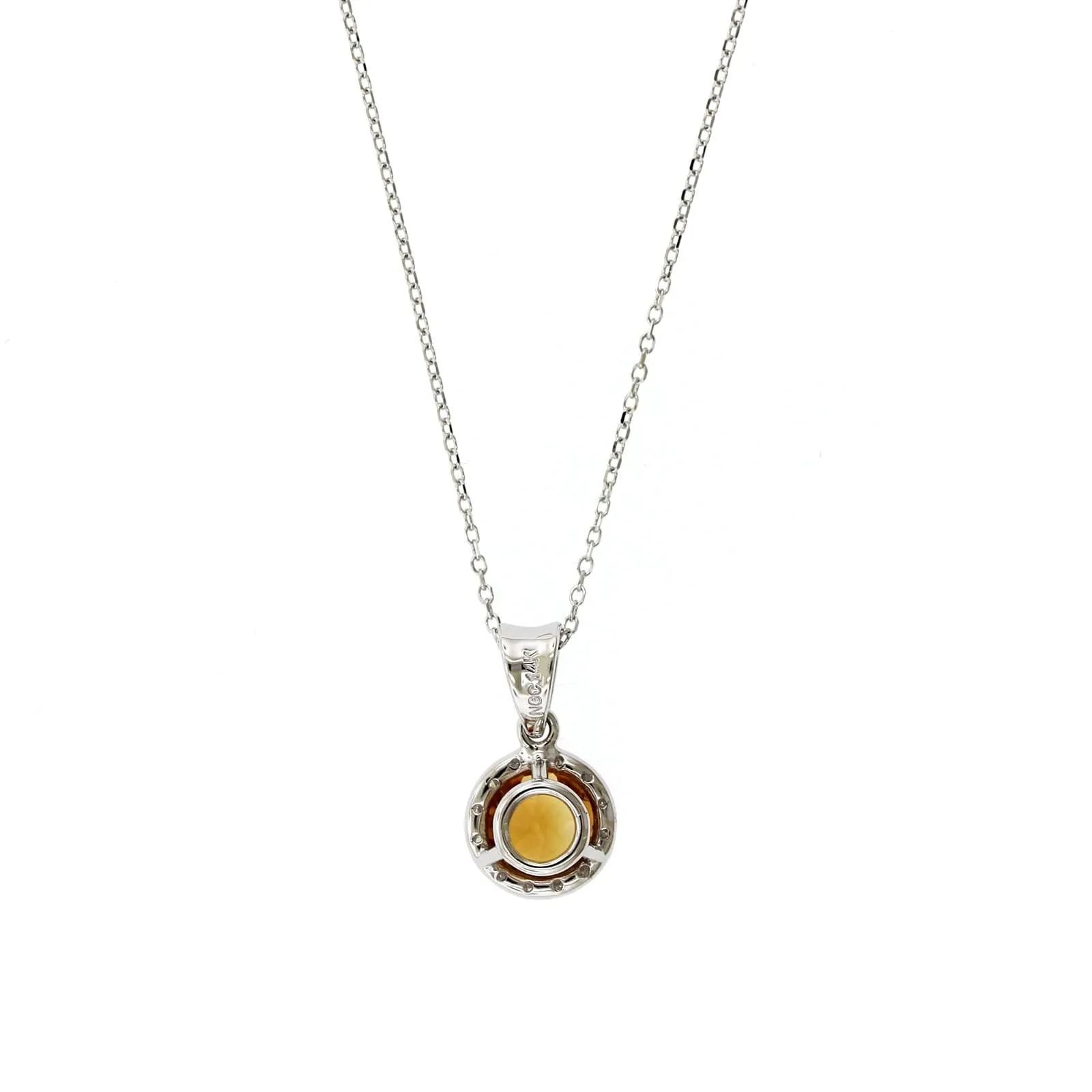 14K White Gold Round Citrine Diamond Halo Necklace