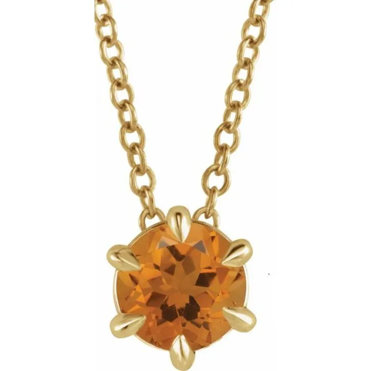 14K Yellow 6 mm Natural Citrine Solitaire 16-18" Necklace