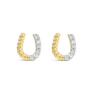 14K Yellow Gold 1/10 Cttw Diamond and Braided Horseshoe Stud Earrings (I-J Color, I1-I2 Clarity)