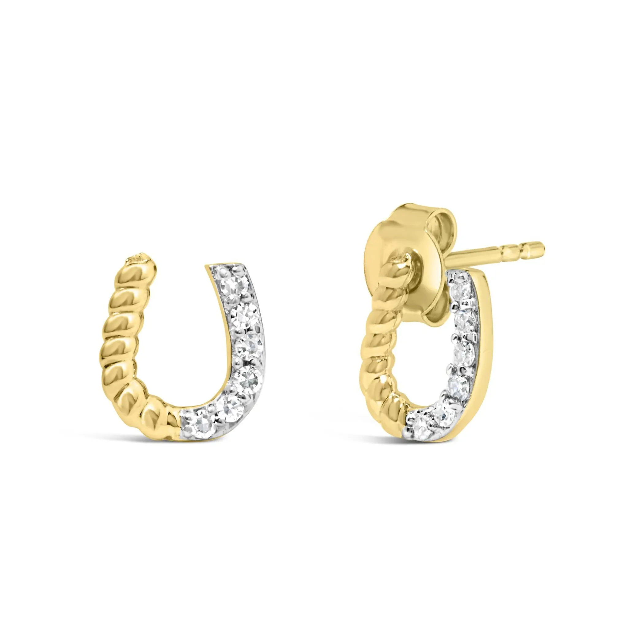 14K Yellow Gold 1/10 Cttw Diamond and Braided Horseshoe Stud Earrings (I-J Color, I1-I2 Clarity)