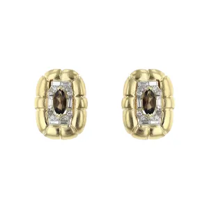 14K Yellow Gold Brown Citrine and Diamond Earrings