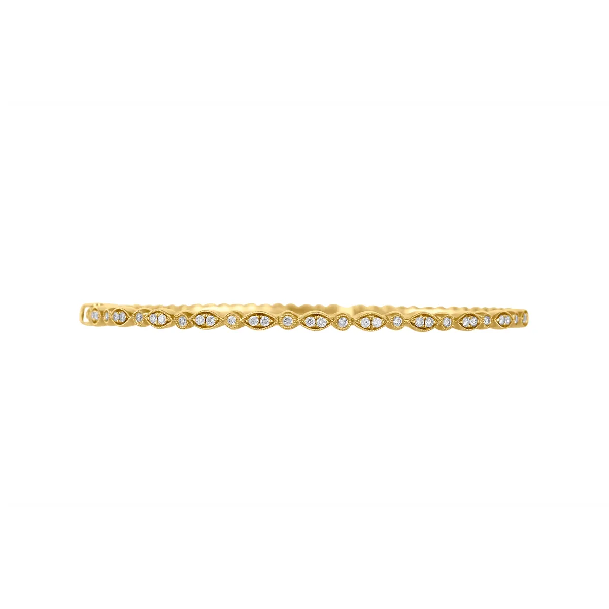 14K Yellow Gold Clasped Bangle with Marquise and Round Diamond Design