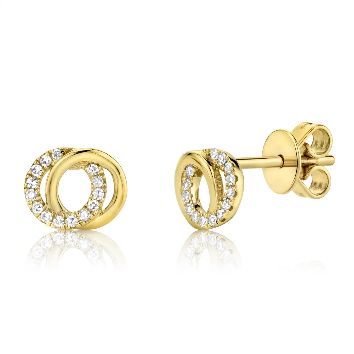 14K Yellow Gold Diamond Interlocking Circles Earrings