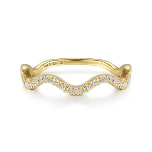 14K Yellow Gold Diamond Wave Stackable Ladies Ring