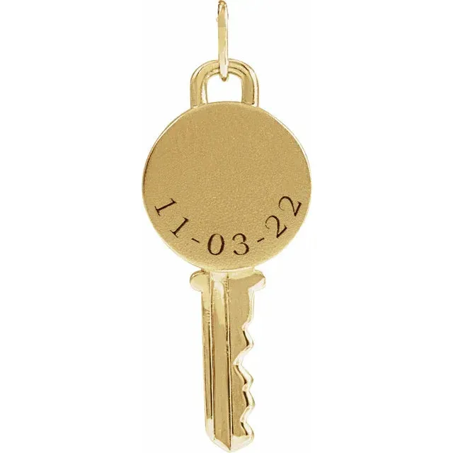 14K Yellow Gold Engravable Key Pendant