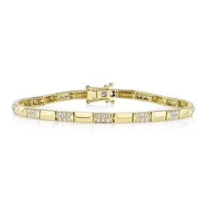 14K Yellow Gold Geo Rectangular and Diamond Bracelet