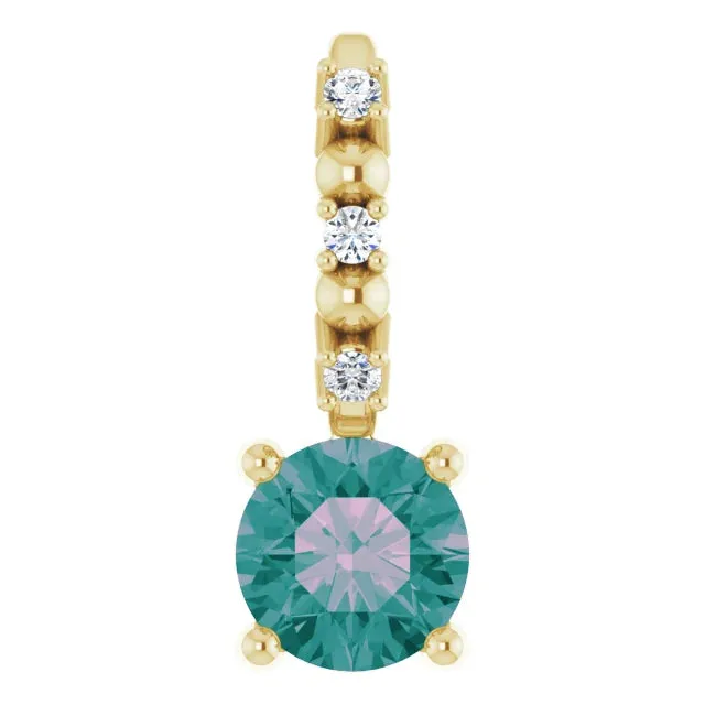 14K Yellow Gold Imitation Alexandrite & .01 CTW Natural Diamond Charm/Pendant