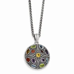 14K/Silver Two-Tone with Antiqued Multi Gemstone Necklace