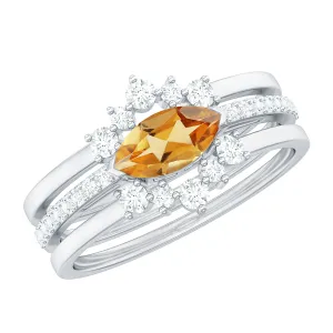 1.50 CT Natural Citrine Stackable Ring Set with Moissanite