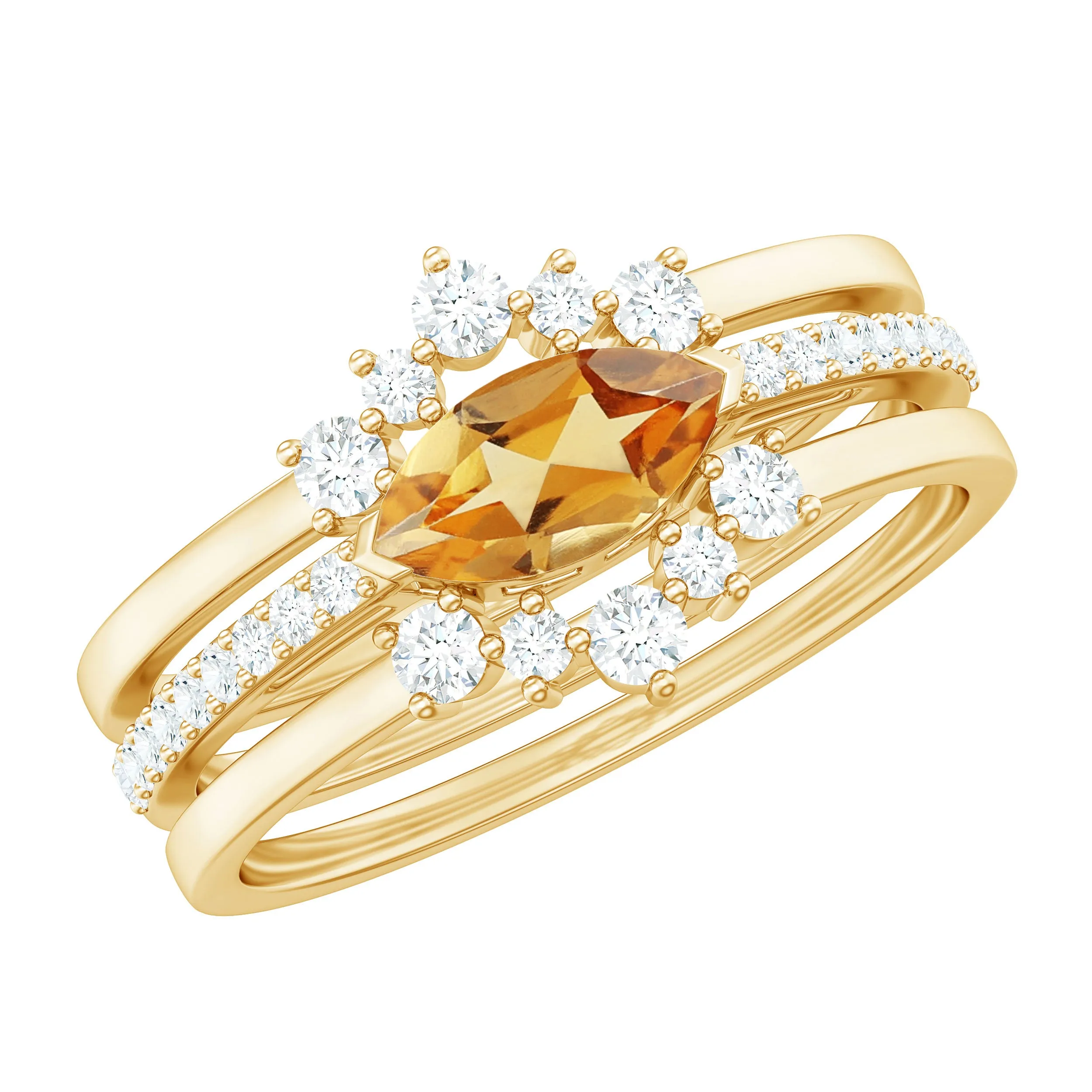 1.50 CT Natural Citrine Stackable Ring Set with Moissanite