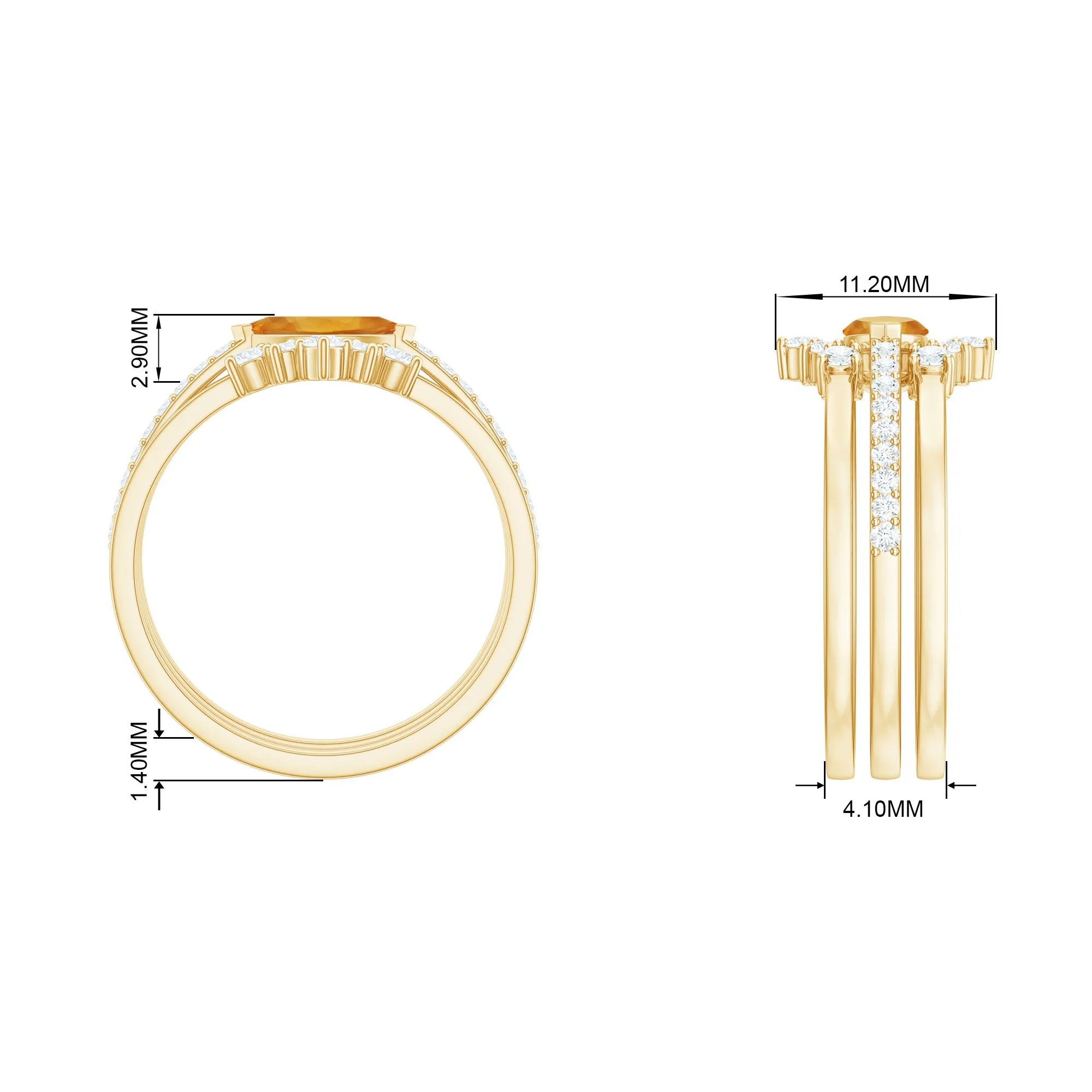 1.50 CT Natural Citrine Stackable Ring Set with Moissanite