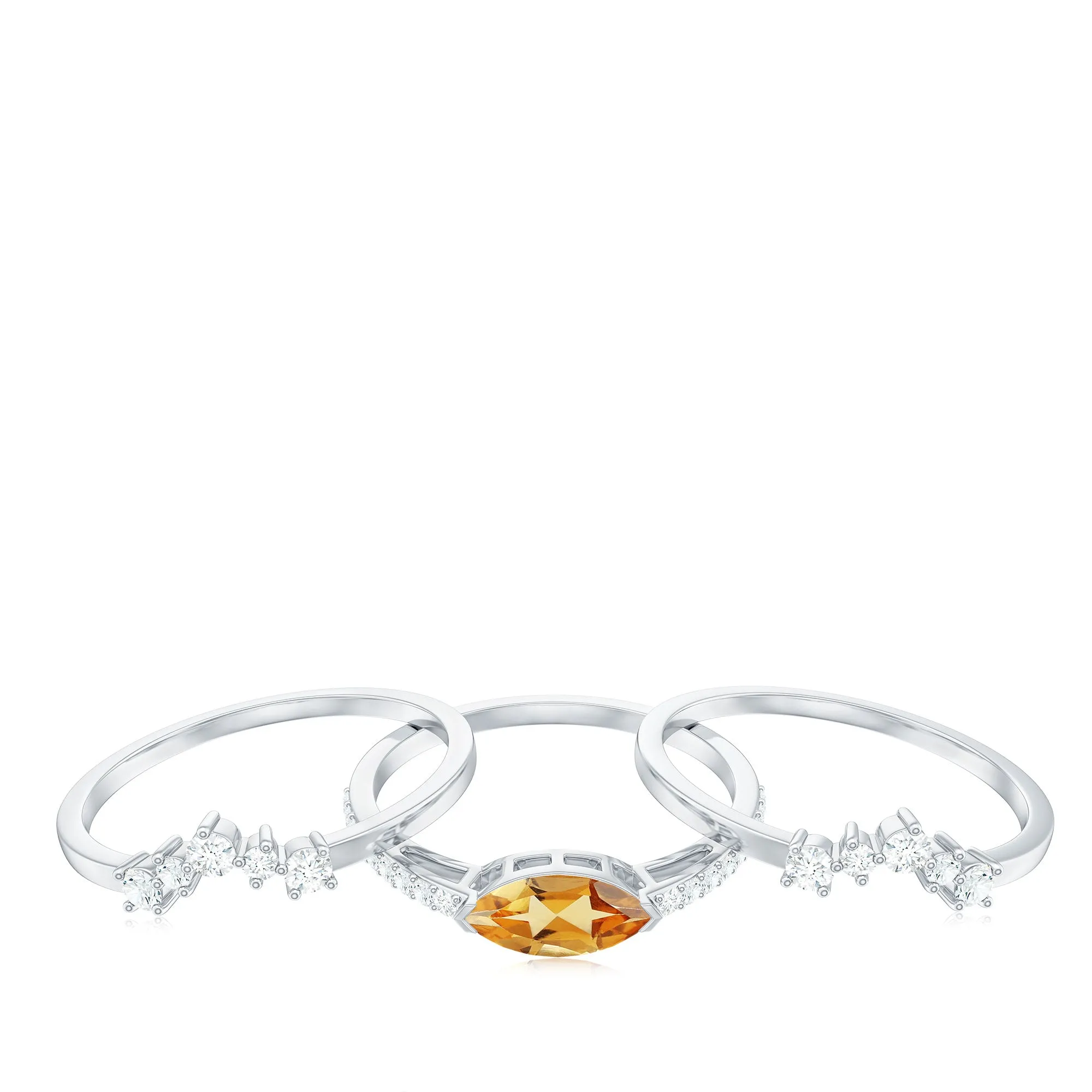 1.50 CT Natural Citrine Stackable Ring Set with Moissanite