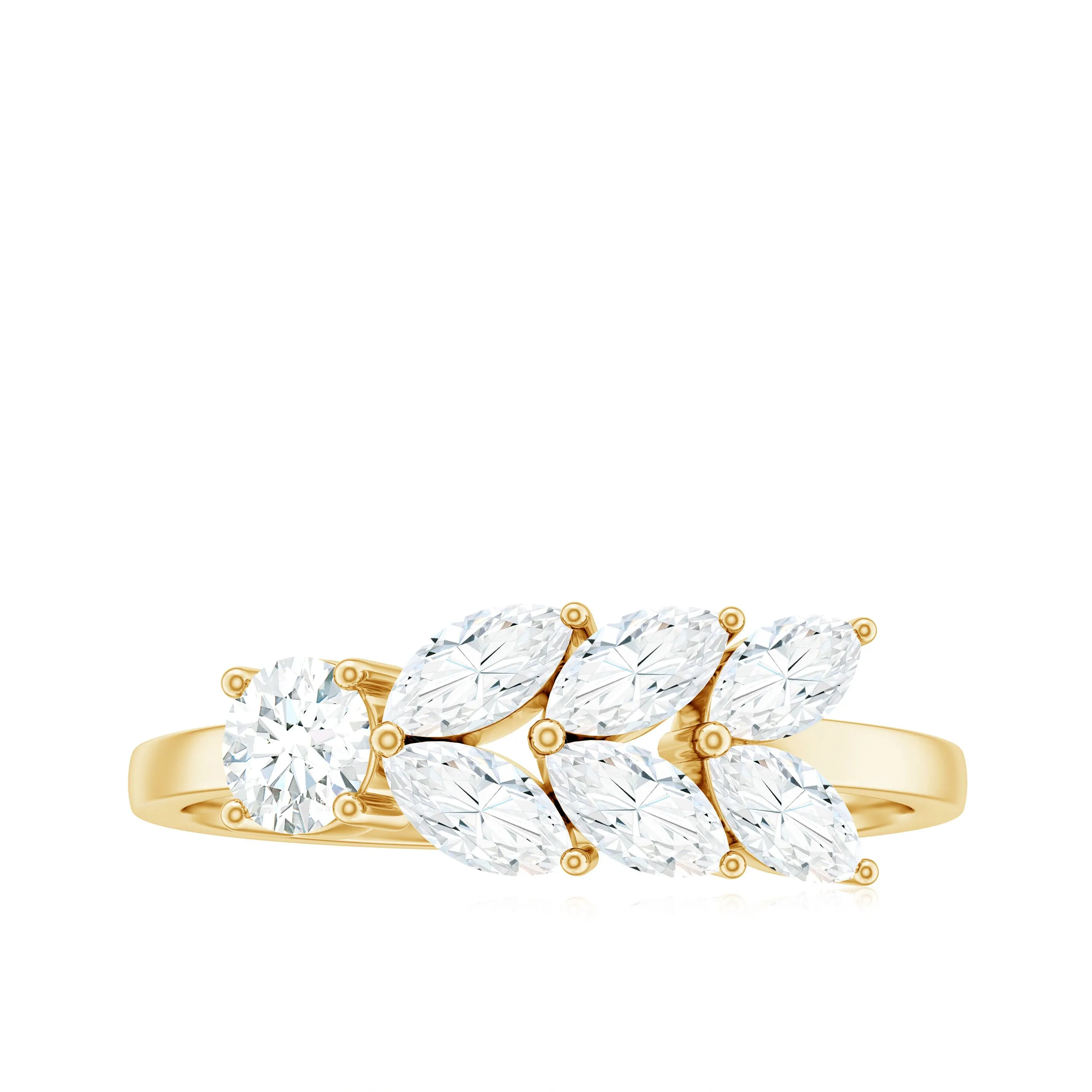 1.50 CT Nature Inspired Marquise Round Moissanite Gold Ring